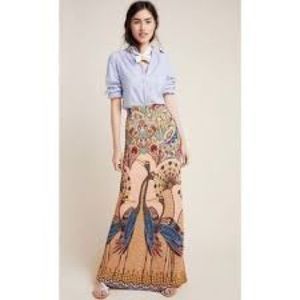 🦚Farm Rio for Anthropologie Whimsical Peacock Maxi Skirt